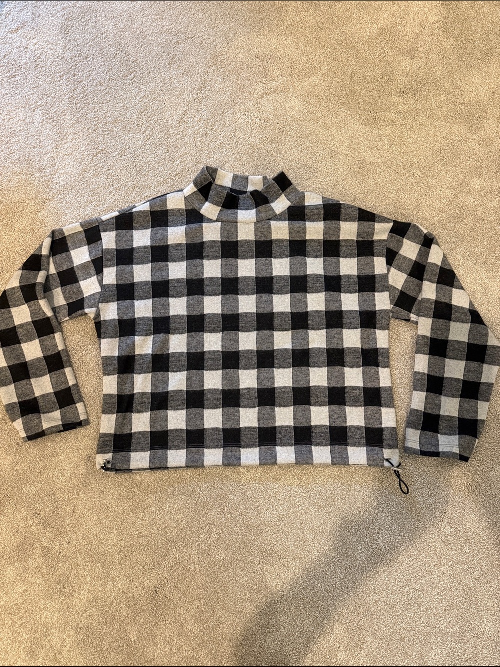 BB DAKOTA Black and Gray Plaid Mock Neck Women's Sweater